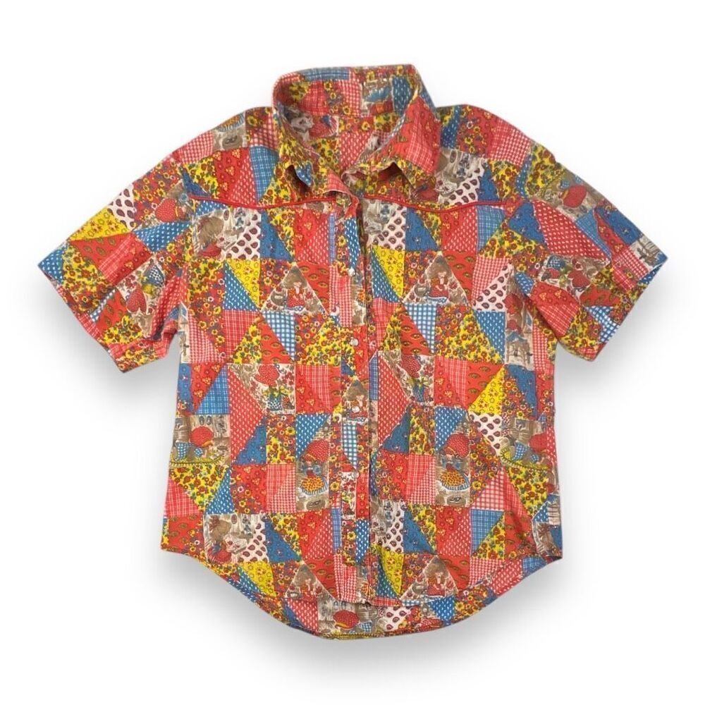 Vintage Patchwork Snap Button Top Size Large - image 1